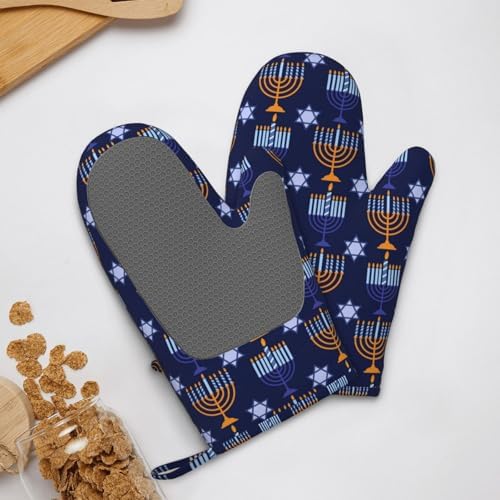 Happy Hanukkah Oven Mitts - Chanukah Kitchen Gloves