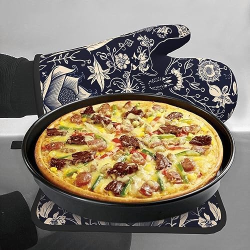 Halloween Bat Flower Oven Mitts Pot Holders Set Heat Resistant TrustyEssed