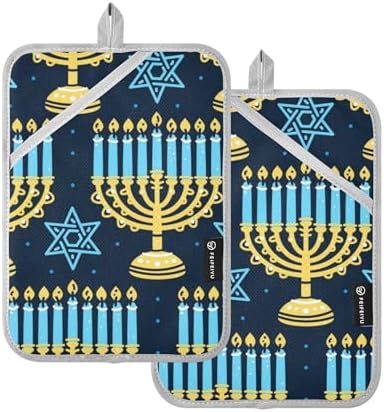 Wudan Happy Hanukkah Candelabra Candles 2 Pack Heat Resistant Potholders for Kitchen