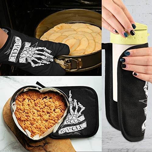 Skull Rock Roll Halloween Oven Mitts Set