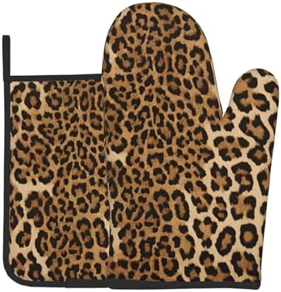 Leopard Print Oven Mitts and Pot Holders 2pcs Set