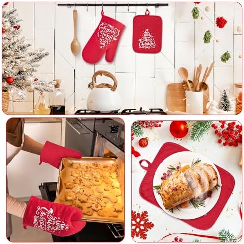 GROBRO7 6Pcs Christmas Oven Mitts Pot Holders Machine WashablePersonalized for Holidays