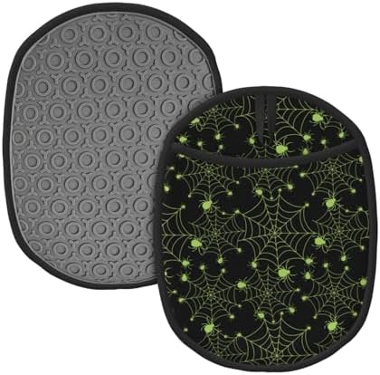 Buewutiry Halloween Green Spiderweb Oven Mitts with Pocket and Hanging Loop