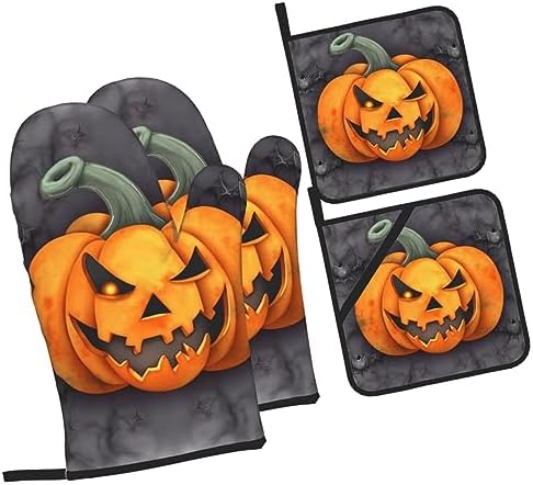 EKYOSHCZ Halloween Pumpkin Oven Mitts and Potholders Set of 4
