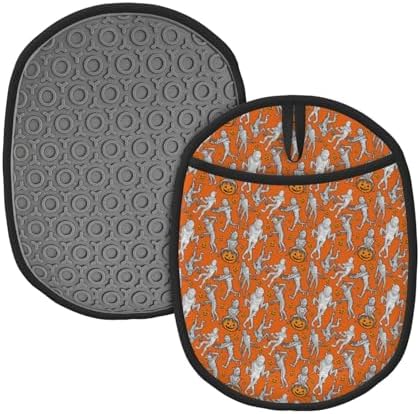 Premium Heat-Resistant Silicone Pot HoldersHalloween Mummy Oven Mitts with Hanging Loop