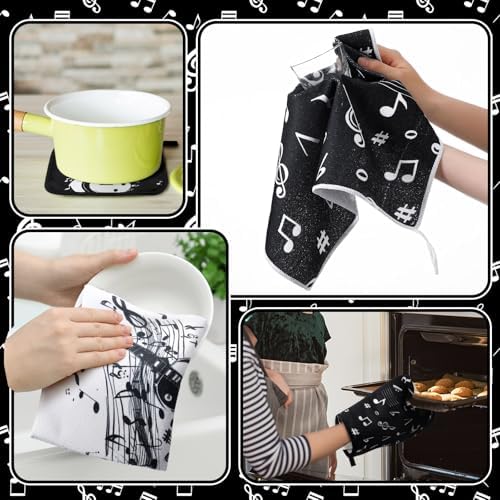 Comfortable Oven Mitts Pot Holders Set with Music Note Patterns