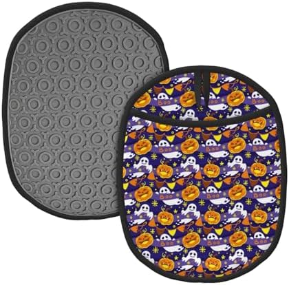 Two-Piece Halloween pumpkin silicone oven mitts heat resistant with hanging loop