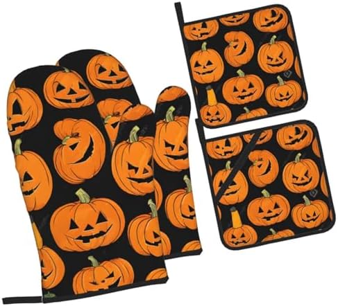Vuiopuf Halloween Pumpkin Oven Mitts 4-Piece Set