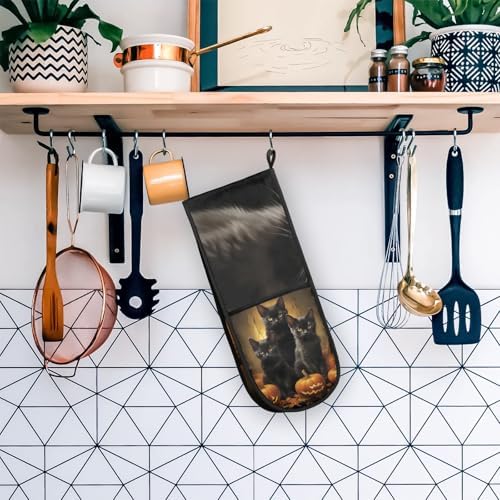 Gublec Halloween Cats Pumpkins Double Oven Mitt