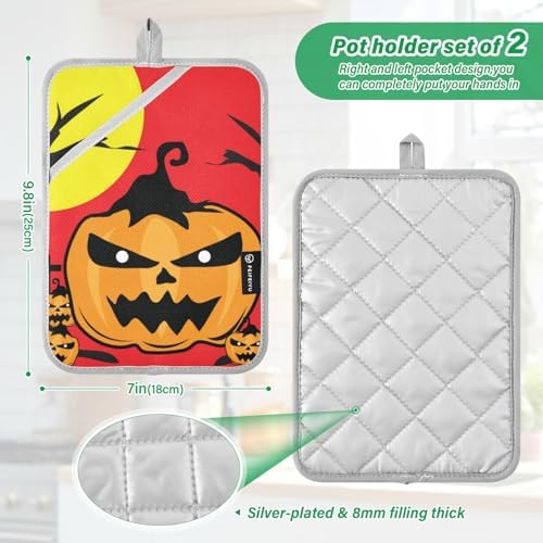2-Piece Halloween Apparitional Jack-o-Lantern Potholders Set