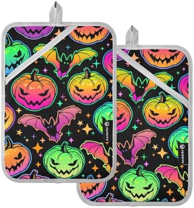 Colorful Halloween Pumpkin Bat Oven Mitts Set