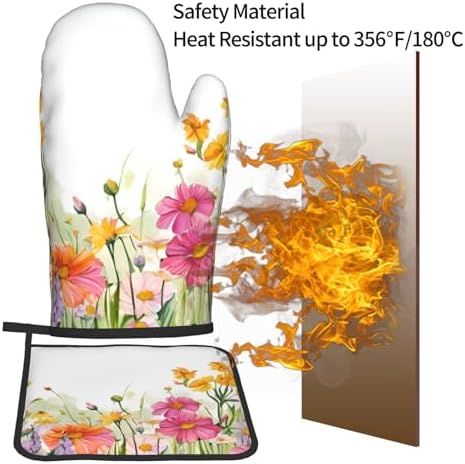 Cooking Casting Covered Quopvn Iris Flower Butterfly Printed Oven Mitt Set
