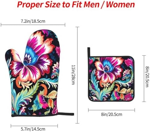 DXTKWLEthnic Vivid Colorful Oven Mitts Set Heat-Resistant