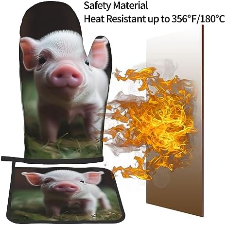 Cute Baby Pig Printed Oven Mitts and Pot Holders 2PCS Set