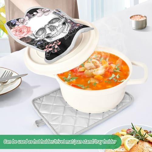 Two-Pack Halloween Skull Rose Pot Holder Set for Oven Kitchen Use