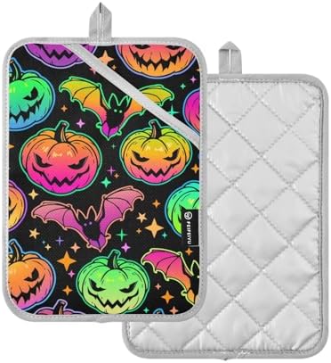 Colorful Halloween Pumpkin Bat Oven Mitts Set
