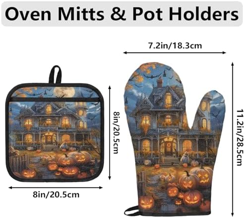 TropicalLife Halloween Pumpkin Moon Oven Mitts and Pot Holders 4Pcs Set