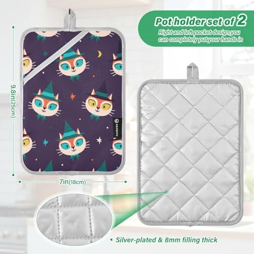 2Pcs Halloween Cute Cat Pot Holder Set