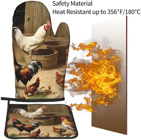 Roast Chicken Hen Farm Oven Mitts and Pot Holders 2pcs Set