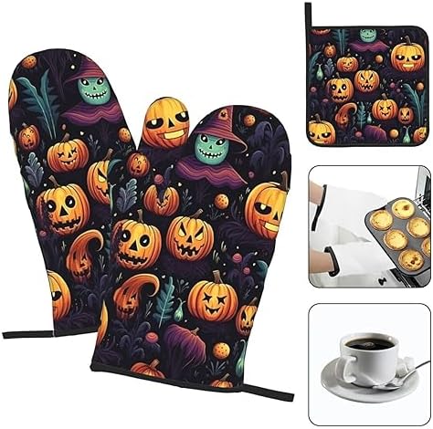 Spooky Halloween Heat-Resistant Oven Mitts for Grilling Cooking