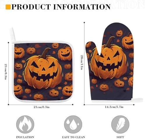 Halloween Pumpkin Oven Mitts Pot Holders Set for Cooking
