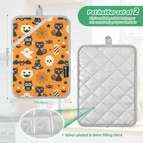Trick-or-Treat Treat Halloween Black Cat Pot Holder Set