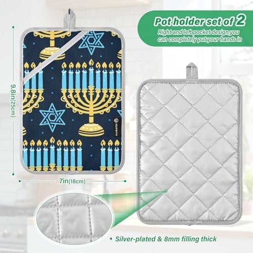 Wudan Happy Hanukkah Candelabra Candles 2 Pack Heat Resistant Potholders for Kitchen