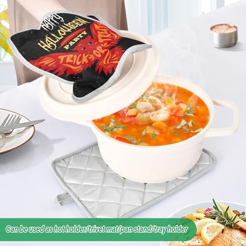 2Pcs Halloween Flying Owl Pot Holder Set Non-Slip Potholders with Pockets Mitts