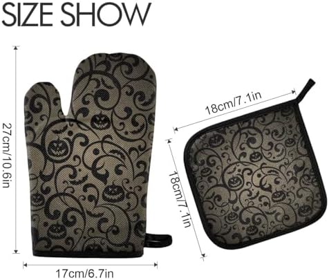 Fygkptb Halloween Black Flowers with Pumpkins Oven Mitts Set