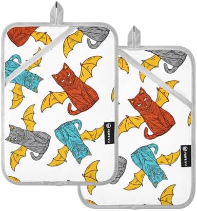 OurVII 2-Piece Cat Wing Potholders for Baking Heat Resistant Kitchen Mitts