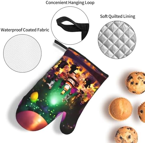 Halloween Party Oven Mitts and Pot Holders Set - Durable Heat Resistant Kitchen Gear