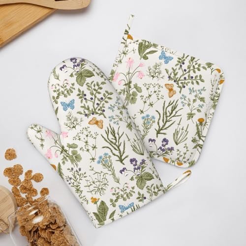 Cozy Floral Oven Mitts Set