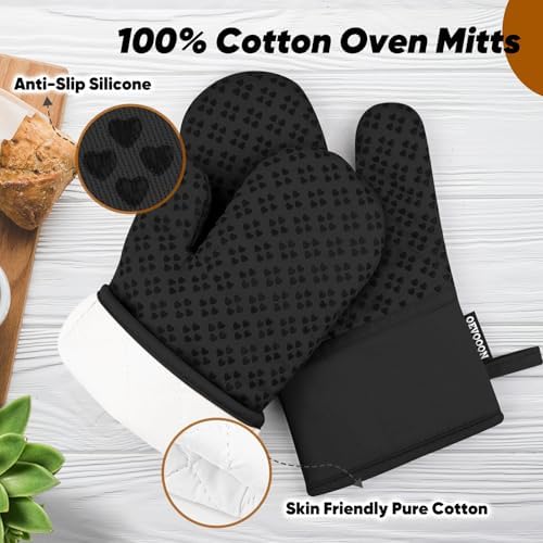Qevooon Oven Mitts Pot Holders Set - Heat Resistant Silicone grip Easy to Use