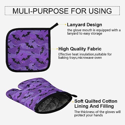 Halloween Black Bat Oven Mitts and Pot Holders