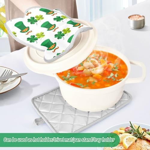 Kcldeci 2Pack Green Hat Four Leaf Clover Heat Resistant Potholders