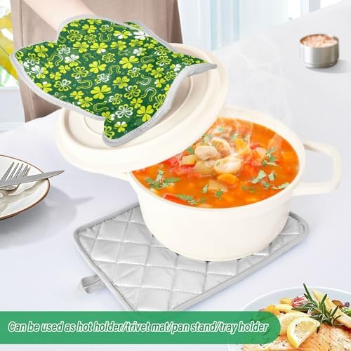 2Pack Green White Shamrock Potholders Heat Resistant