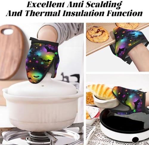 DXTKwl Silicone Oven Mitts Set of 2 with Halloween Bats Design