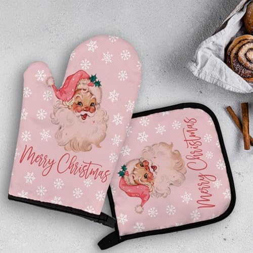 OHSUL Pink Christmas Oven Mitts and Pot Holders Set