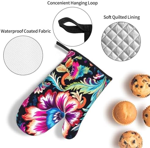 DXTKWLEthnic Vivid Colorful Oven Mitts Set Heat-Resistant