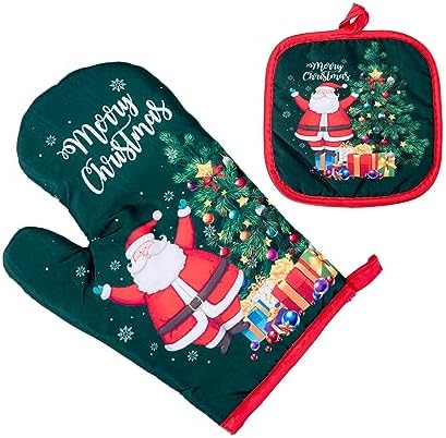 Merry Christmas Oven Mitts Pot Holder Set Chefs Helper