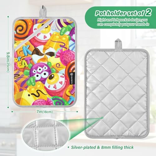 2Pcs Trick Or Treat Pot Holder Set Non-Slip Potholders with Pockets