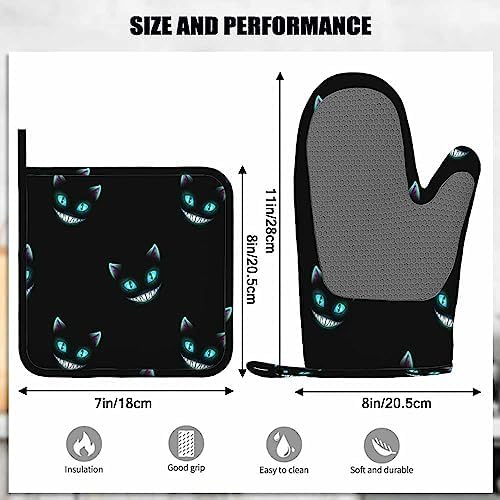 Mxocom Halloween Cat Face Oven Mitts Pot Holders Heat-Resistant Kitchen Gloves