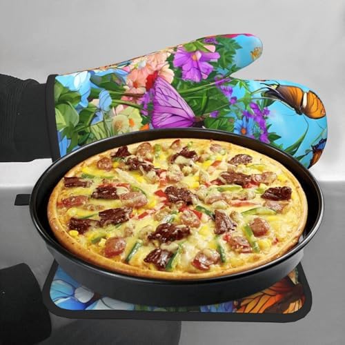 Cute Bird Flower Printed Oven Mitts Potholders