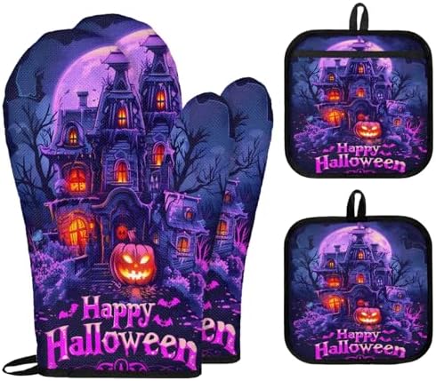 TropicalLife Happy Halloween Oven Mitts and Pot Holders 4Pcs Set