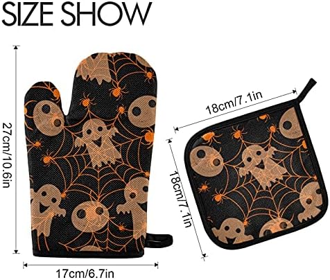 Aflyko Halloween Oven Mitt Set Heat Resistant Functional Cooking Gloves Potholders