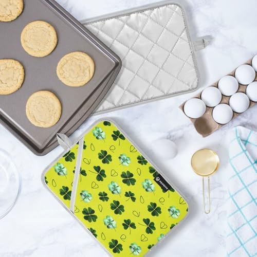 Kcldeci Green Clover Leaves 2Pack Heat Resistant Oven Mitts Potholders