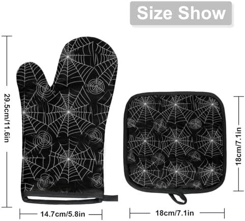 V Halloween Oven Mitts with Pot Holder Set Heat-Resistant Cooking Gloves