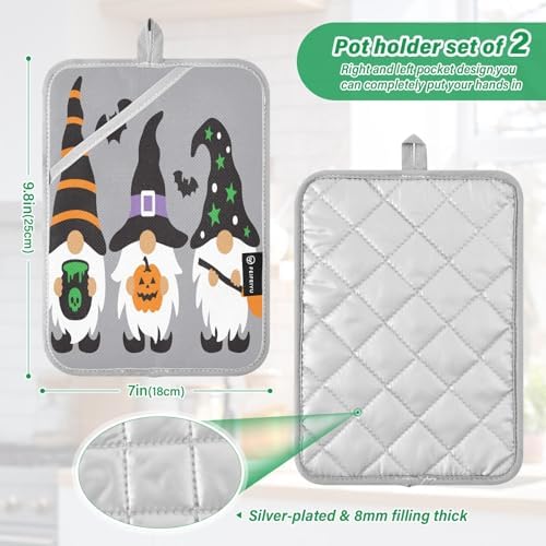 Happy Halloween Black Bat Potholders with Pockets 2 Pack