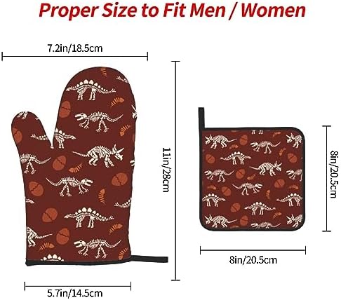Dinosaur Oven Mitts and Pot Holders Set - Funny Heat Resistant Gloves