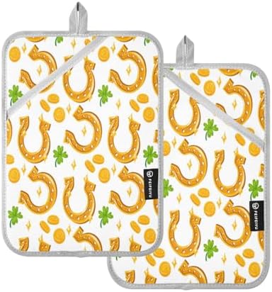 Golden Horseshoe Coin Clover Potholders